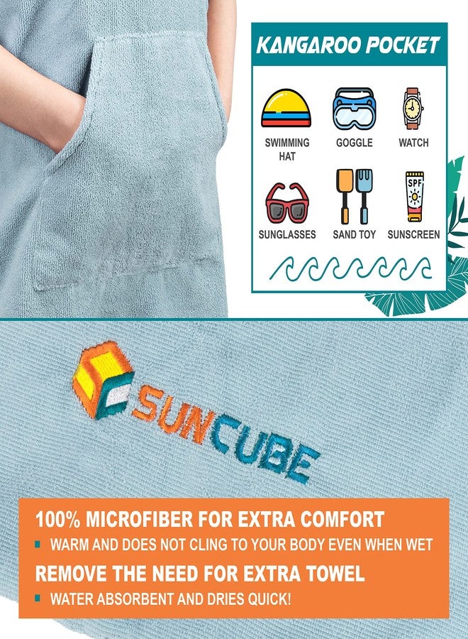 Suncube SUN CUBE Kids Changing Robe Surf Poncho, Kids Beach Towels, Hooded Towel for Toddler Bath Pool, Microfiber Quick Dry Wearable Towel Poncho with Hood, Swim Towel for Boys Girls 3-7 Years, Light Blue - Image 3